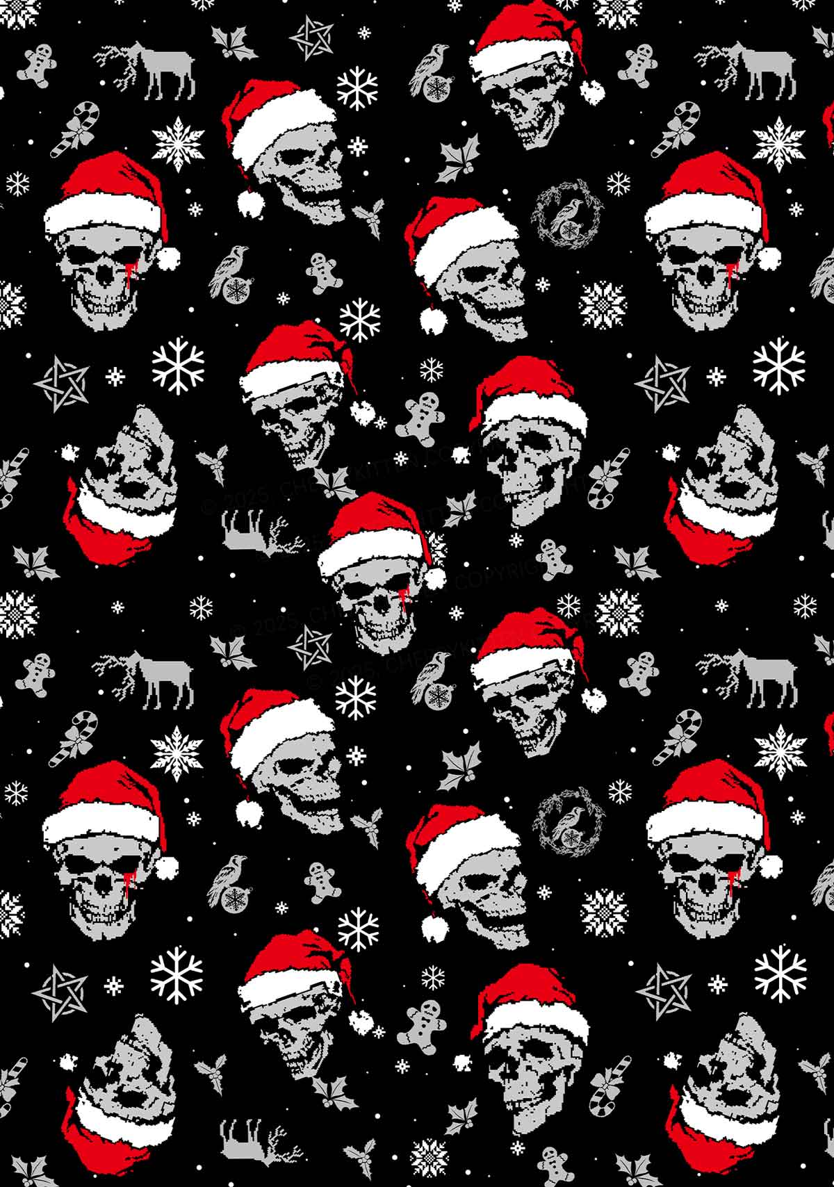 Skull Santa Y2K Print Cami Shorts Pajama Set Cherrykitten