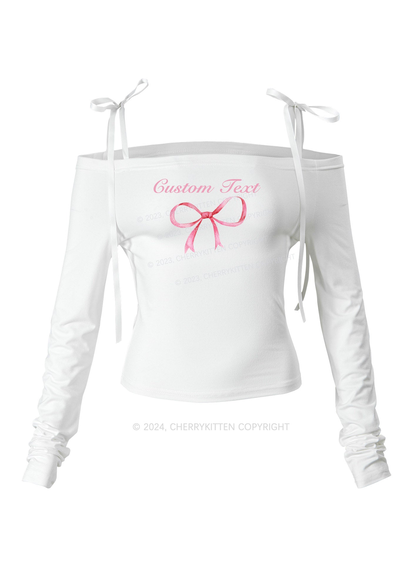 Custom Text Y2K Lace Up Off Shoulder Long Sleeve Cherrykitten