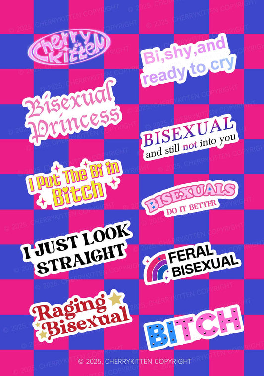 Cherrykitten Bisexual Slogan Y2K Stickers Pack Of 9