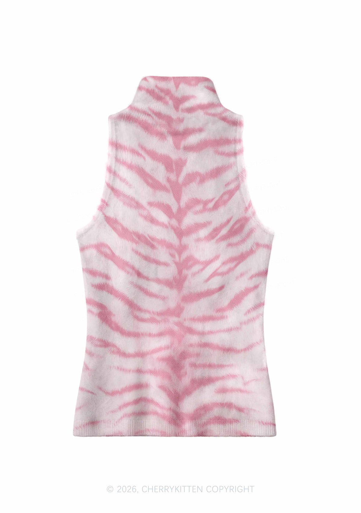 Pink Tiger Stripe Y2K Knit Turtleneck Tank Top Cherrykitten