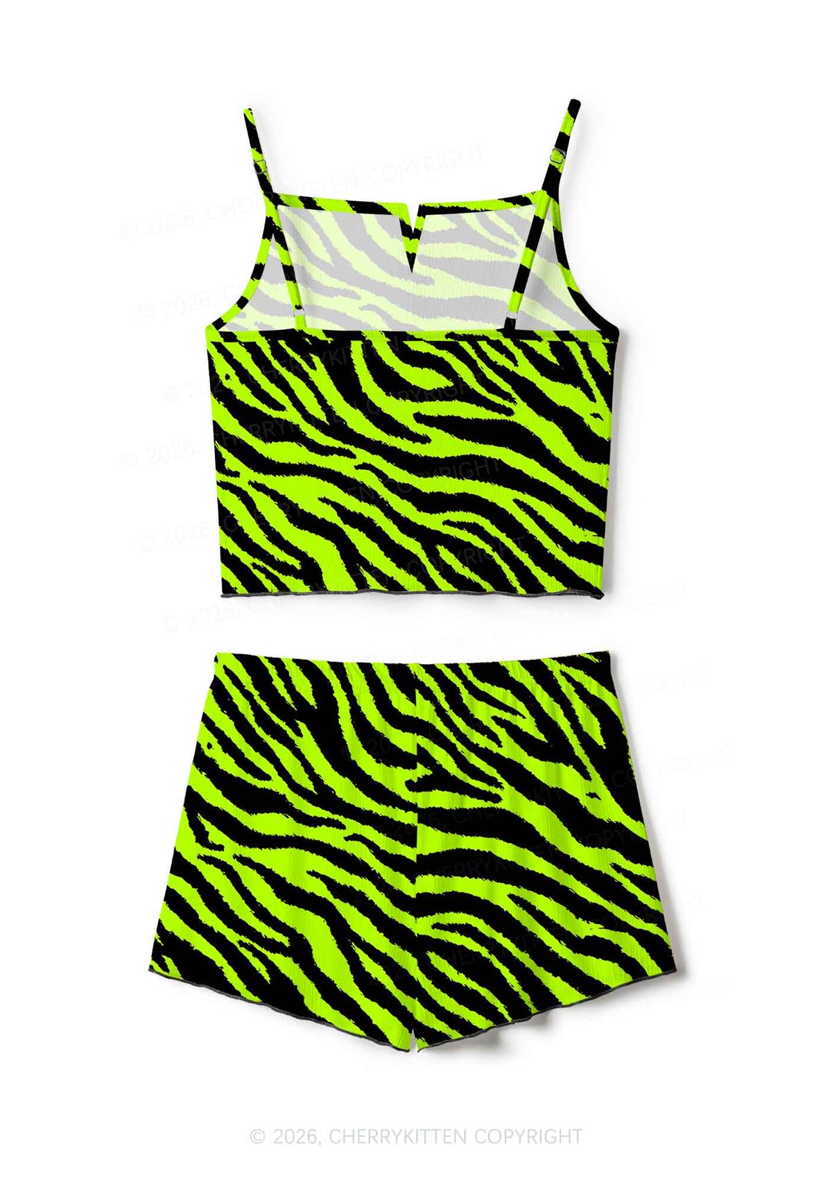 Green Zebra Y2K Print Cami Shorts Pajama Set Cherrykitten