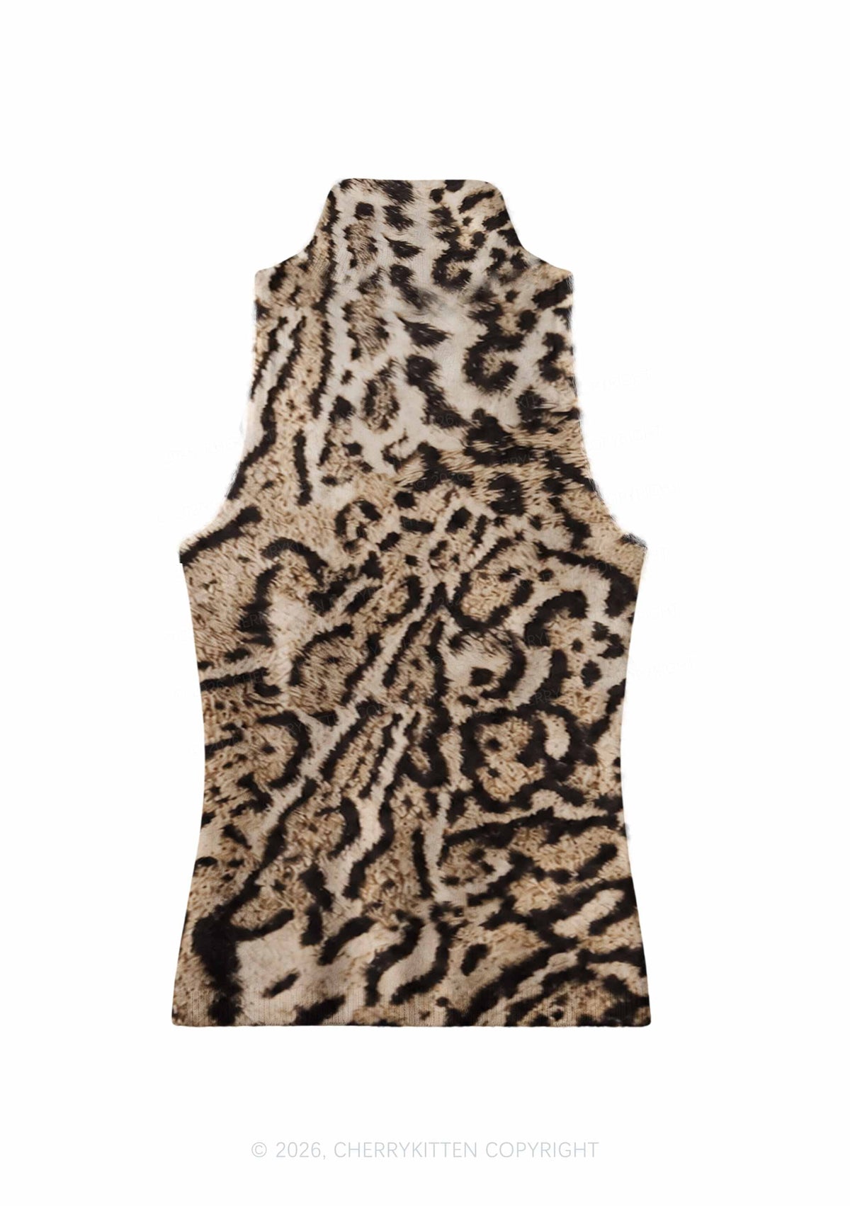 Brown Black Leopard Y2K Knit Turtleneck Tank Top Cherrykitten
