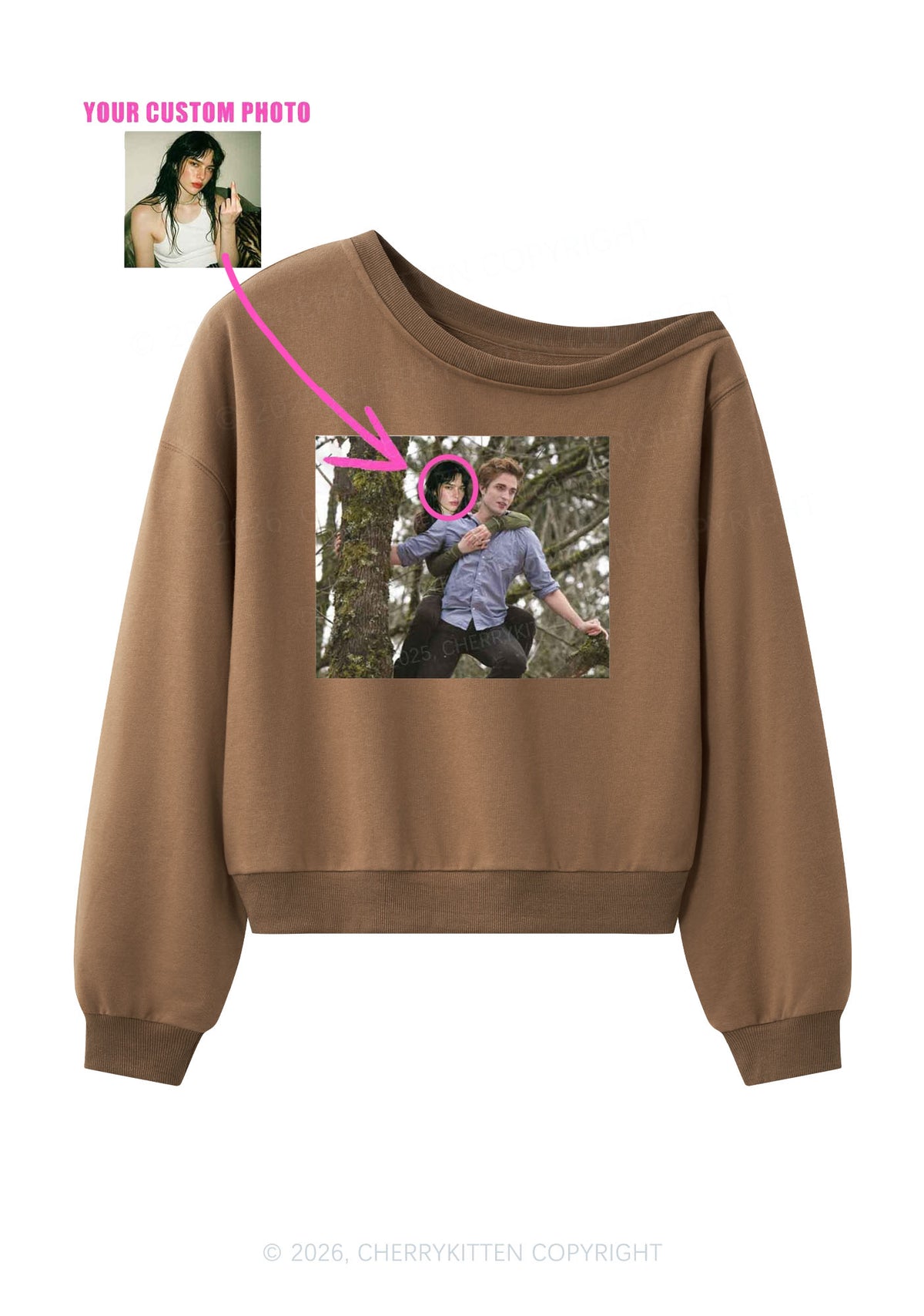 Custom Face Y2K Off Shoulder Sweatshirts Cherrykitten