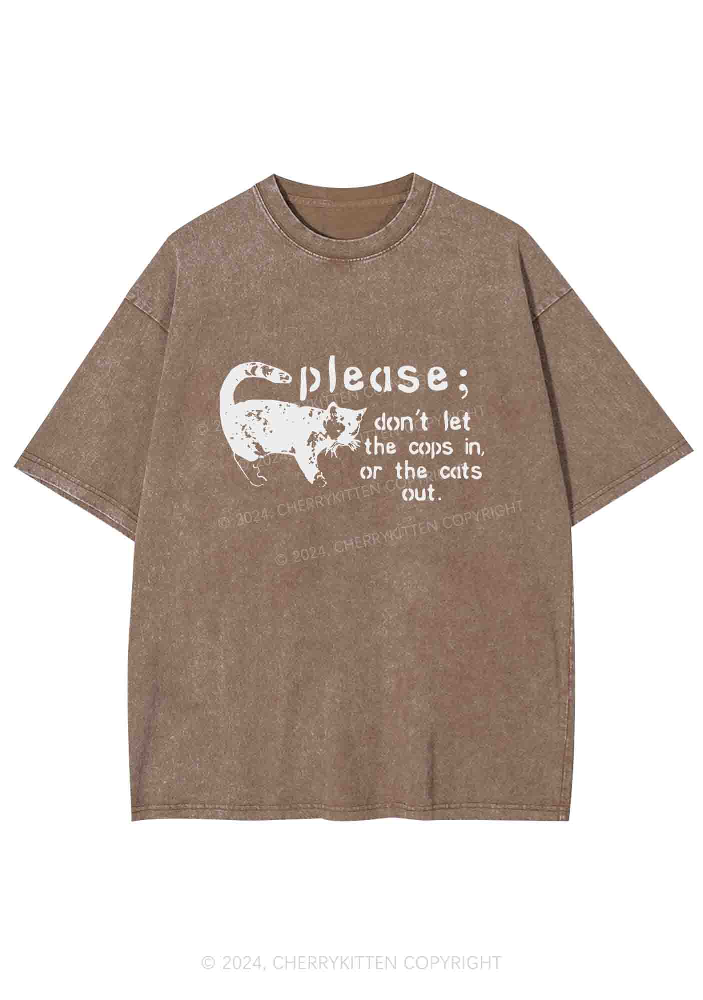 Please Don't Let The Cops In Y2K Washed Tee Cherrykitten