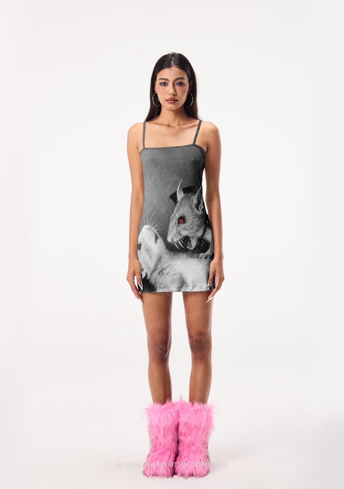 Halloween Vampire Rat Y2K Print Slip Dress Cherrykitten