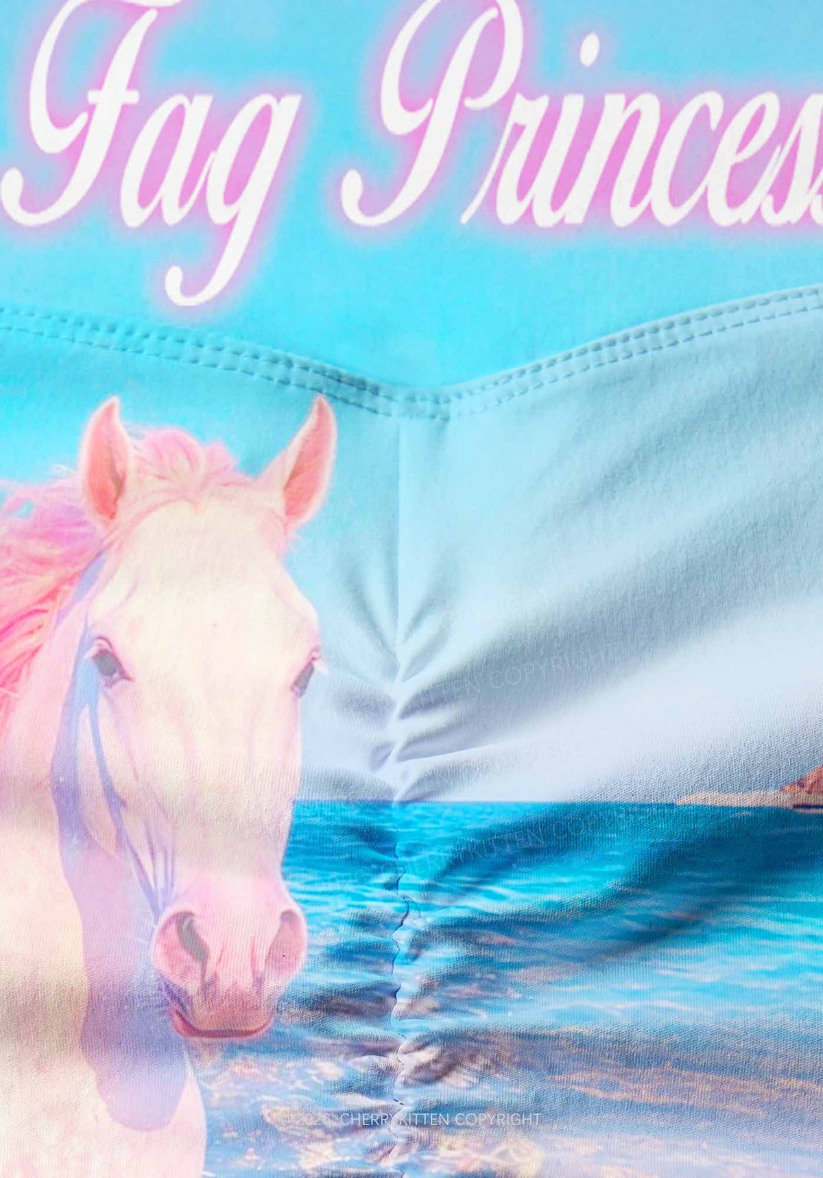 Blue Fag Princess Horse Pride Y2K Print Gym Shorts Cherrykitten