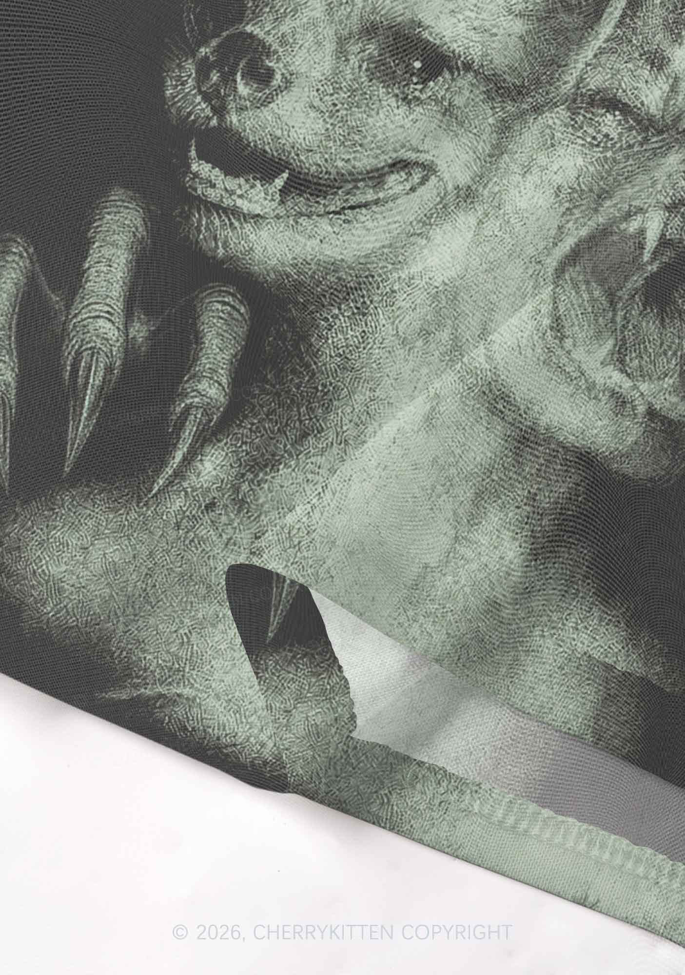 Halloween Two Head Monster Y2K Mesh Crop Top Cherrykitten