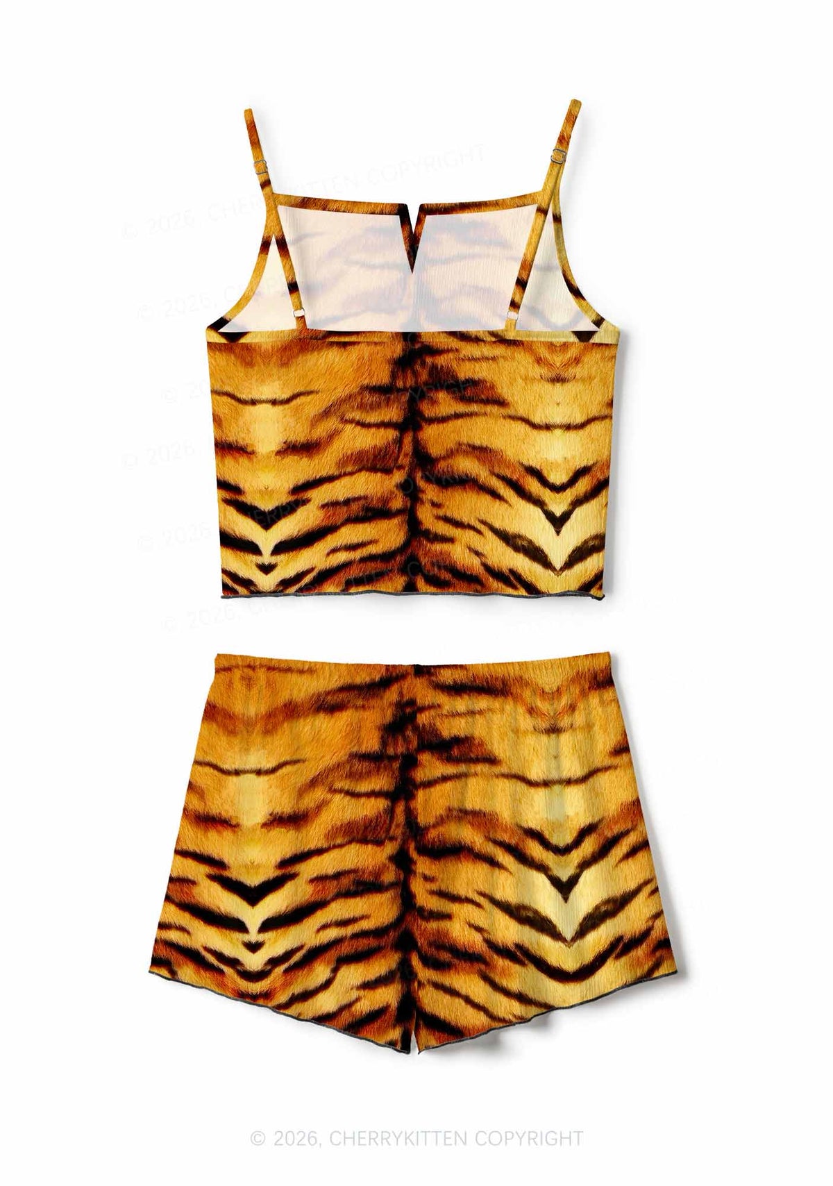 Wild Tiger Texture Y2K Print Cami Shorts Pajama Set Cherrykitten