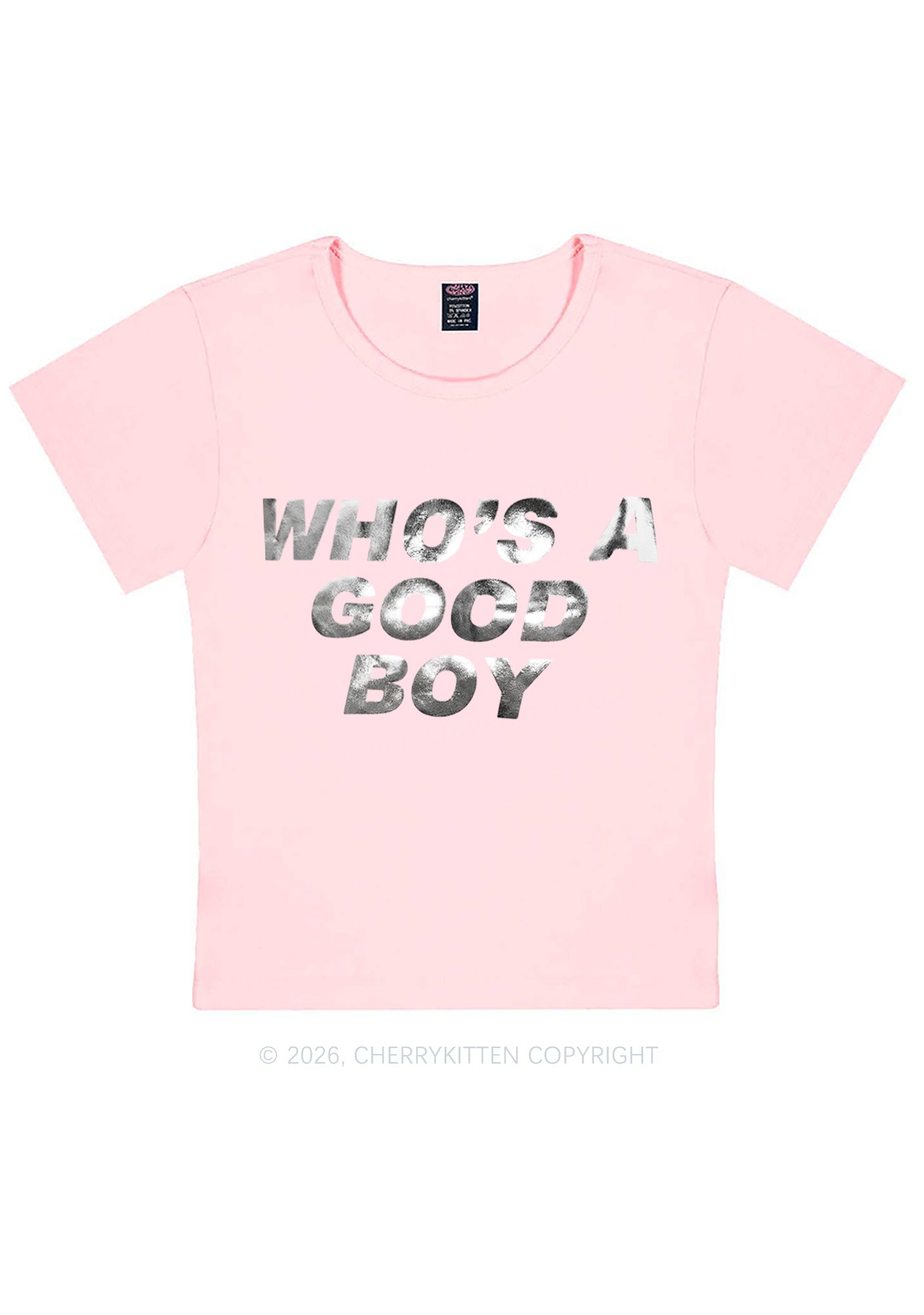 Whos A Good Boy Silver Foil Printed Y2K Baby Tee Cherrykitten