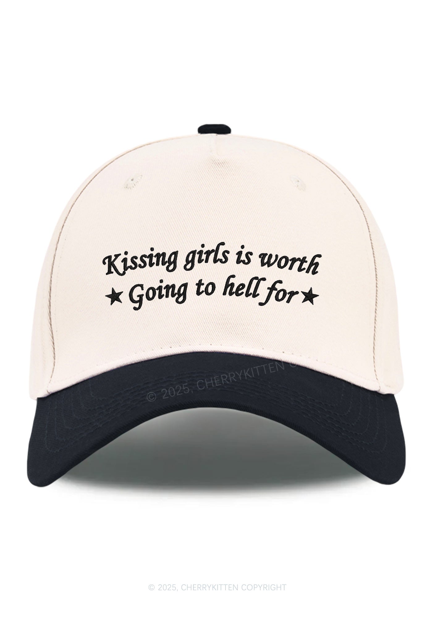 Embroidered Kissing Girls is Worth Pride Y2K Color Block Baseball Cap Cherrykitten