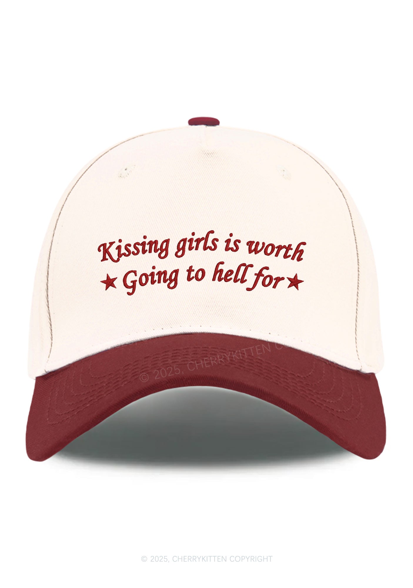 Embroidered Kissing Girls is Worth Pride Y2K Color Block Baseball Cap Cherrykitten