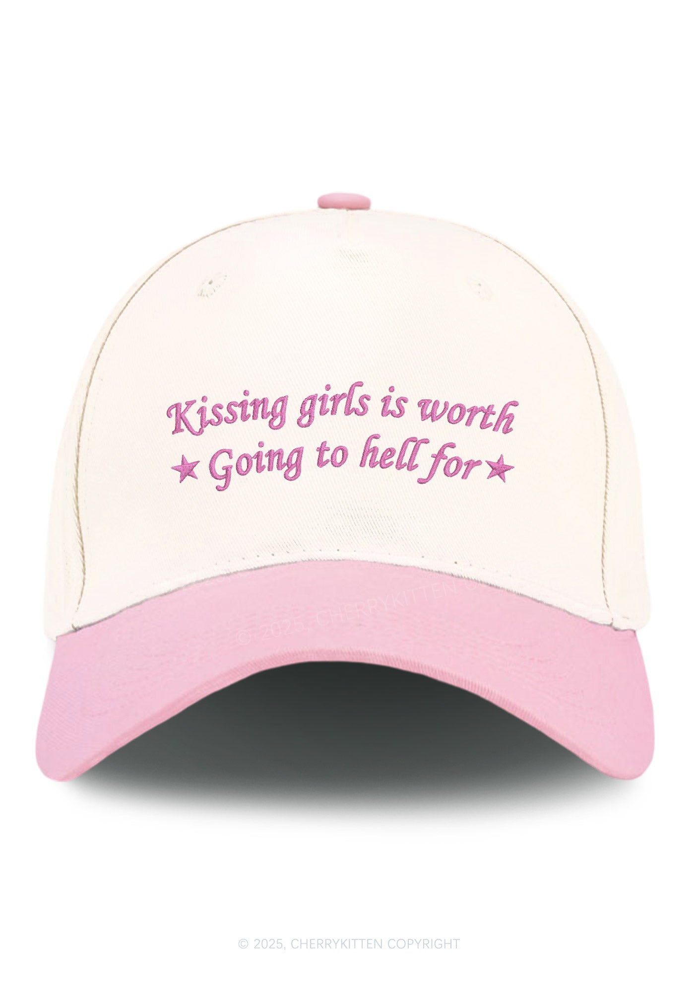 Embroidered Kissing Girls is Worth Pride Y2K Color Block Baseball Cap Cherrykitten