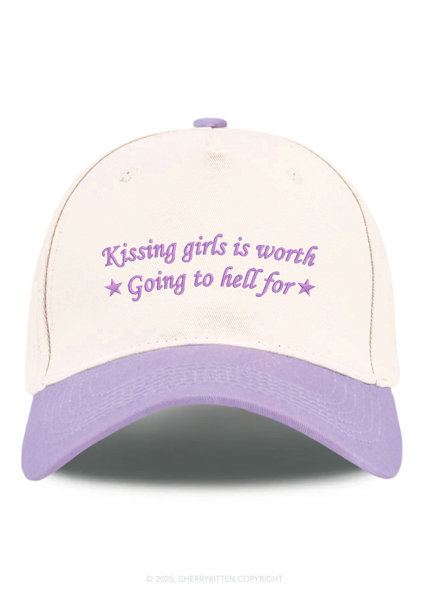 Embroidered Kissing Girls is Worth Pride Y2K Color Block Baseball Cap Cherrykitten
