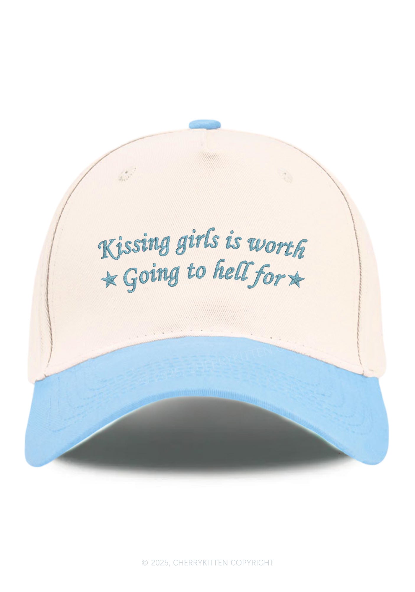 Embroidered Kissing Girls is Worth Pride Y2K Color Block Baseball Cap Cherrykitten