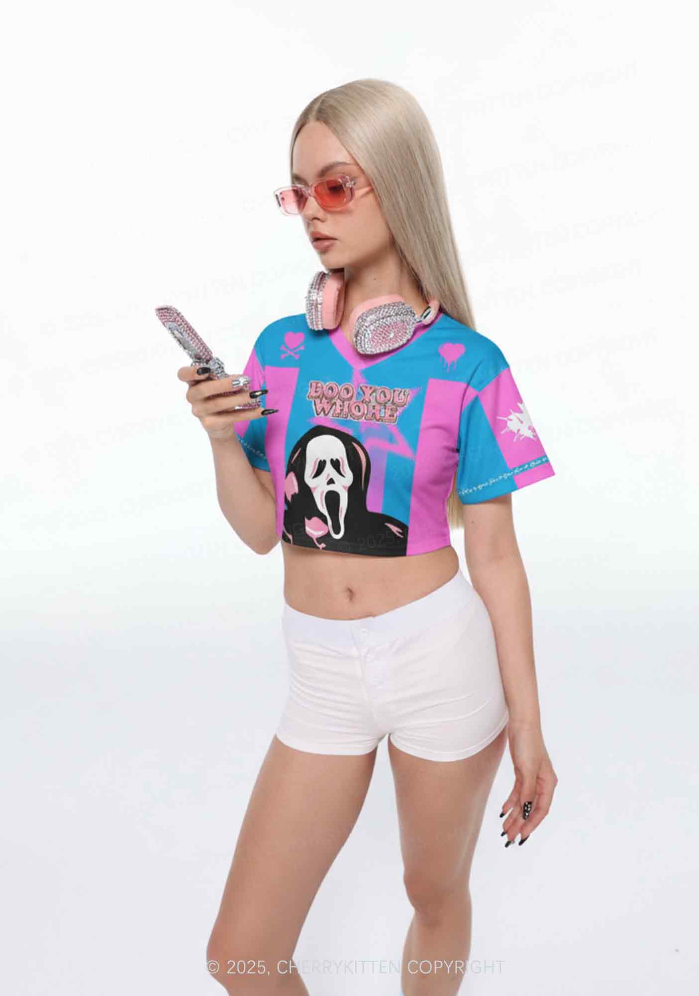 Custom Halloween Skeleton Boo You Hore Y2K Crop Sport Jersey Shirts Cherrykitten