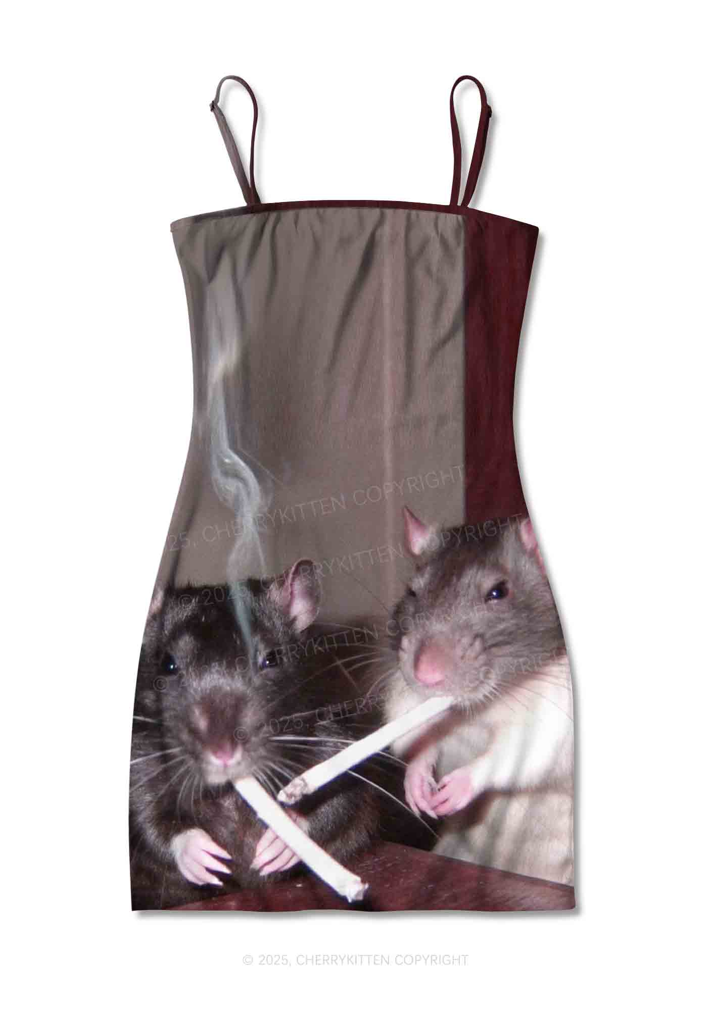 Smoking Rats Y2K Print Slip Dress Cherrykitten
