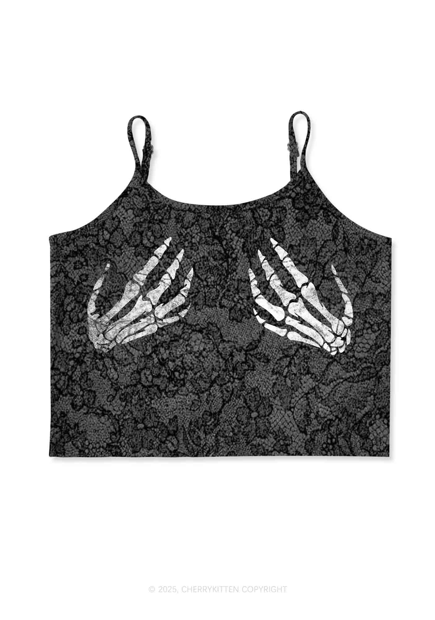 Skeleton Hand Txts Y2K Print Cami Crop Top Cherrykitten