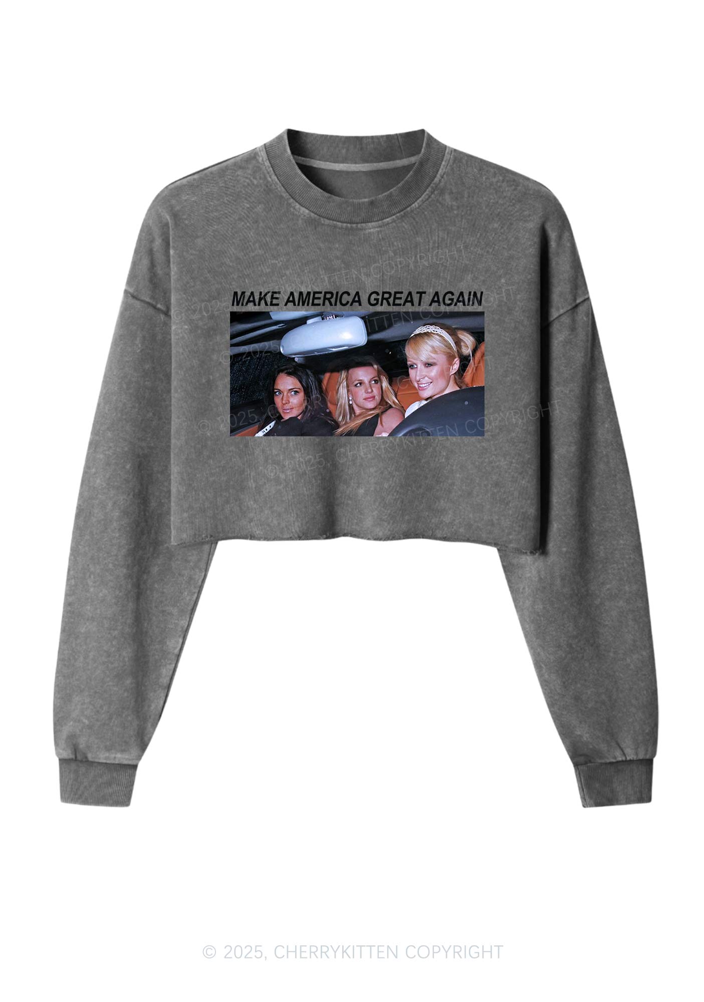 Make America Great Again Y2K Crop Washed Sweatshirts Cherrykitten