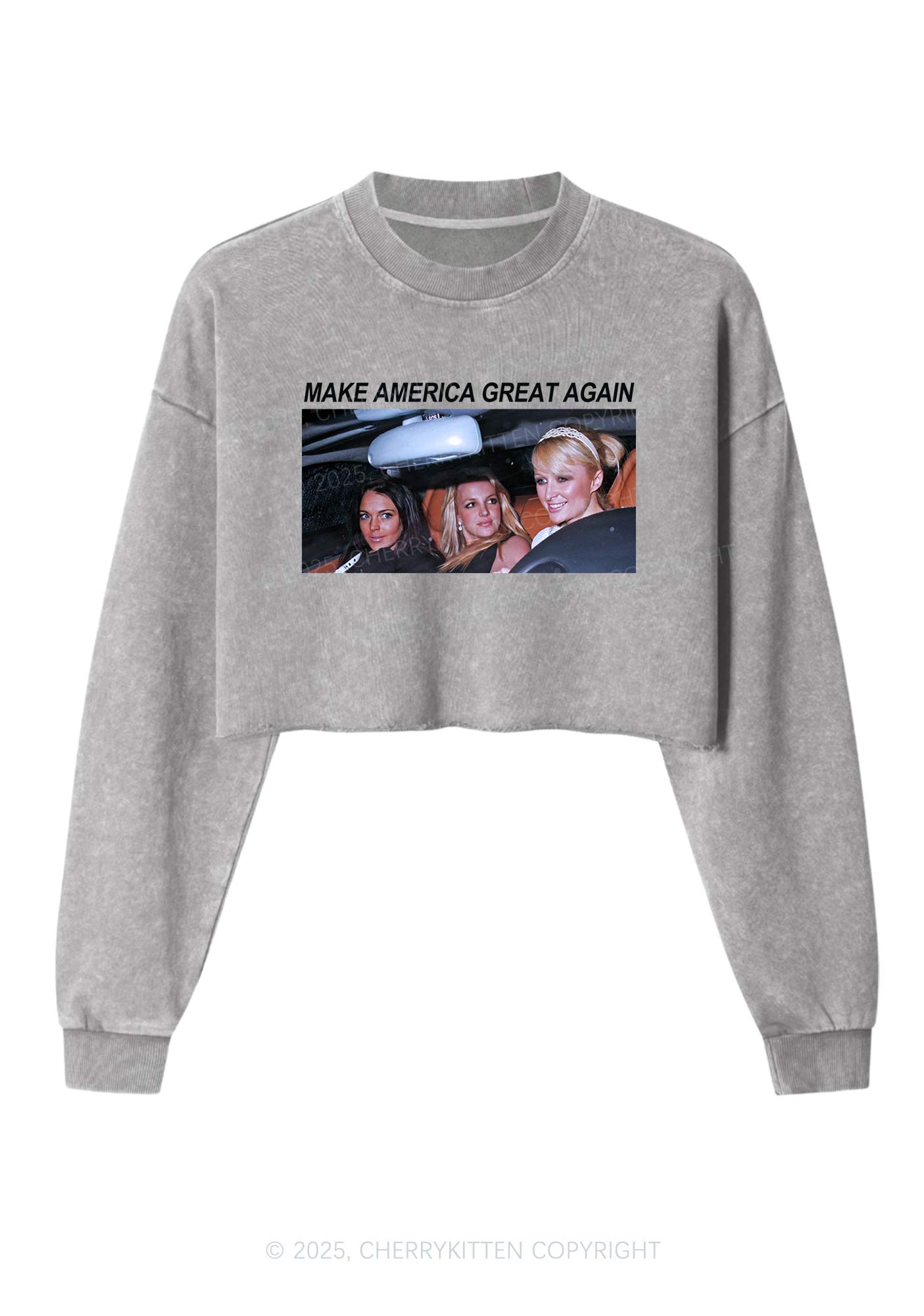 Make America Great Again Y2K Crop Washed Sweatshirts Cherrykitten