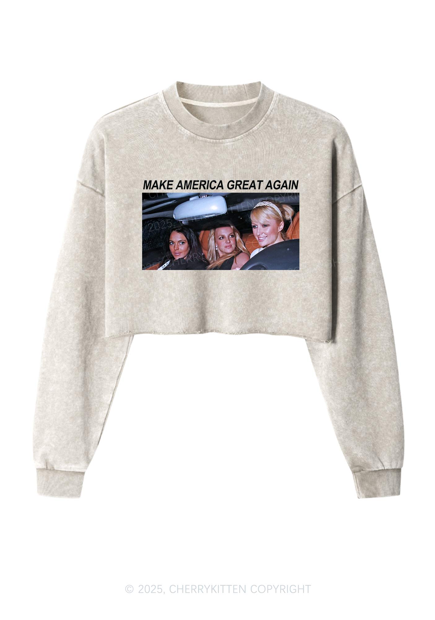 Make America Great Again Y2K Crop Washed Sweatshirts Cherrykitten
