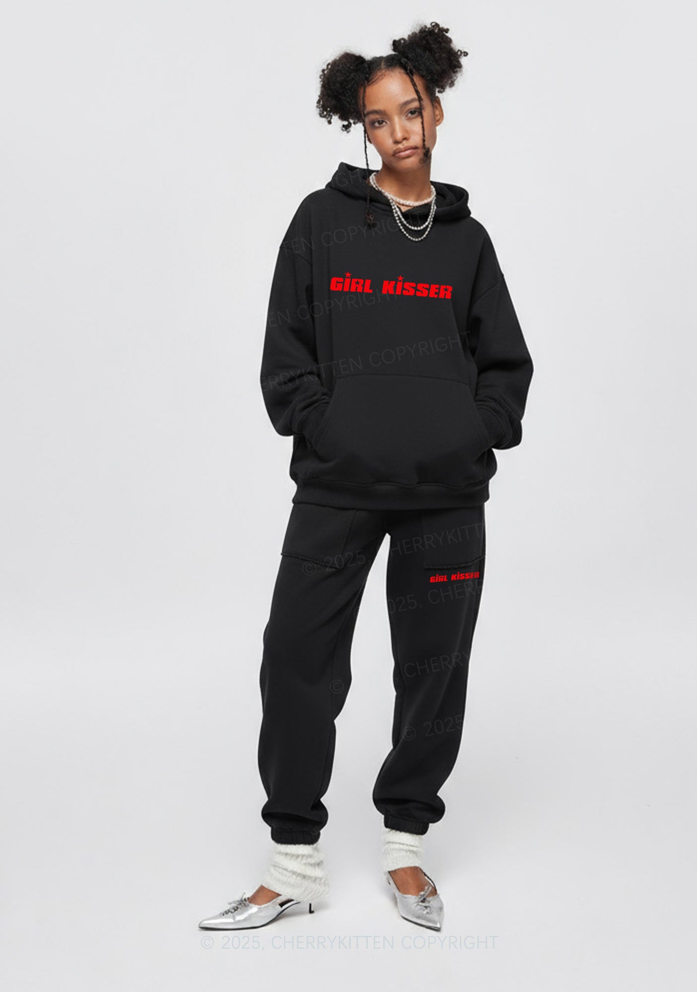 Girl Kisser Star Pride Y2K Fleece Hoodie Set Cherrykitten