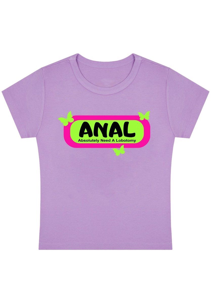 Absolutely Need A Lobotomy Green Butterfly Y2k Baby Tee-cherrykitten-Anal,Baby Tees,Savage,Tops