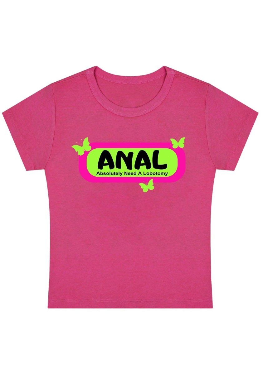 Absolutely Need A Lobotomy Green Butterfly Y2k Baby Tee-cherrykitten-Anal,Baby Tees,Savage,Tops