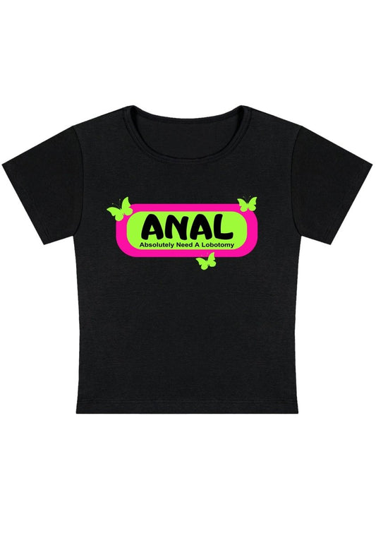 Absolutely Need A Lobotomy Green Butterfly Y2k Baby Tee-cherrykitten-Anal,Baby Tees,Savage,Tops