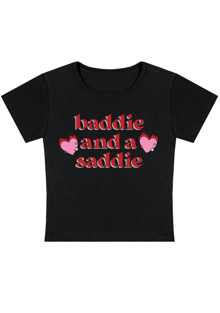 Baddie And A Saddie Y2K Baby Tee - cherrykittenBaddie And A Saddie Y2K Baby Tee