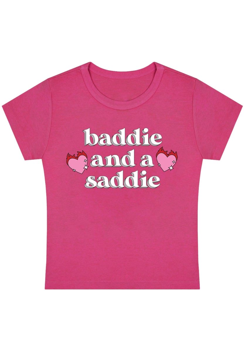 Baddie And A Saddie Y2K Baby Tee - cherrykittenBaddie And A Saddie Y2K Baby Tee