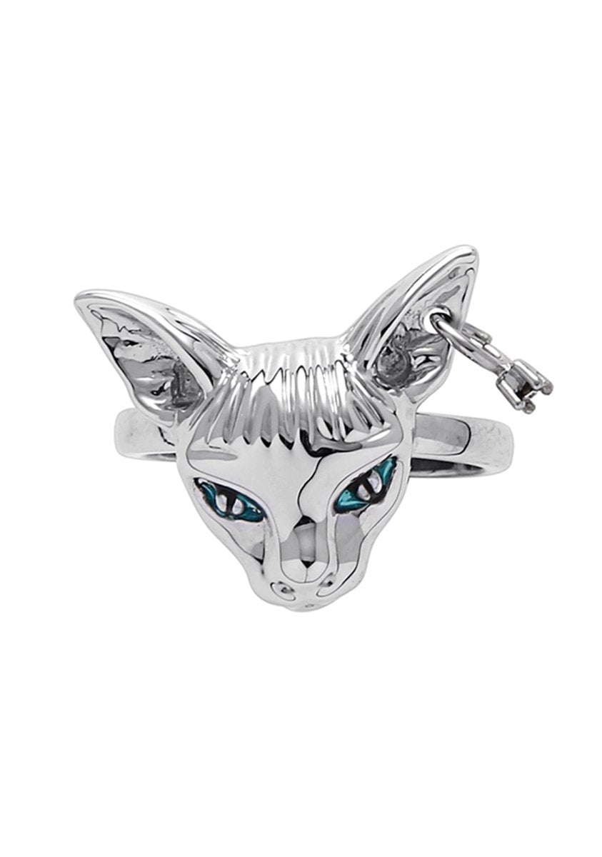 Blue Eyes Silver Cat Ring - cherrykittenBlue Eyes Silver Cat Ring