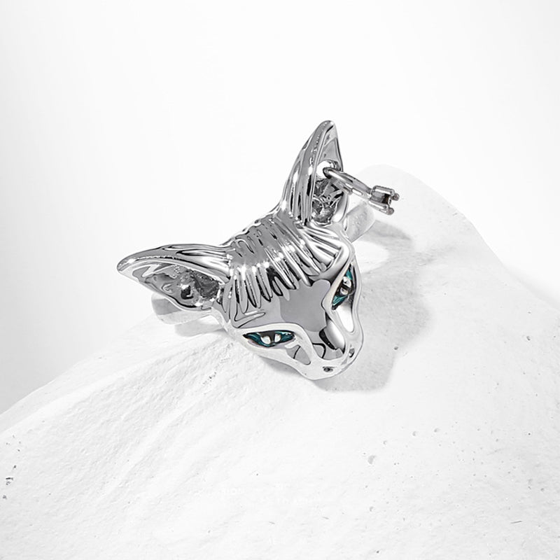 Blue Eyes Silver Cat Ring - cherrykittenBlue Eyes Silver Cat Ring