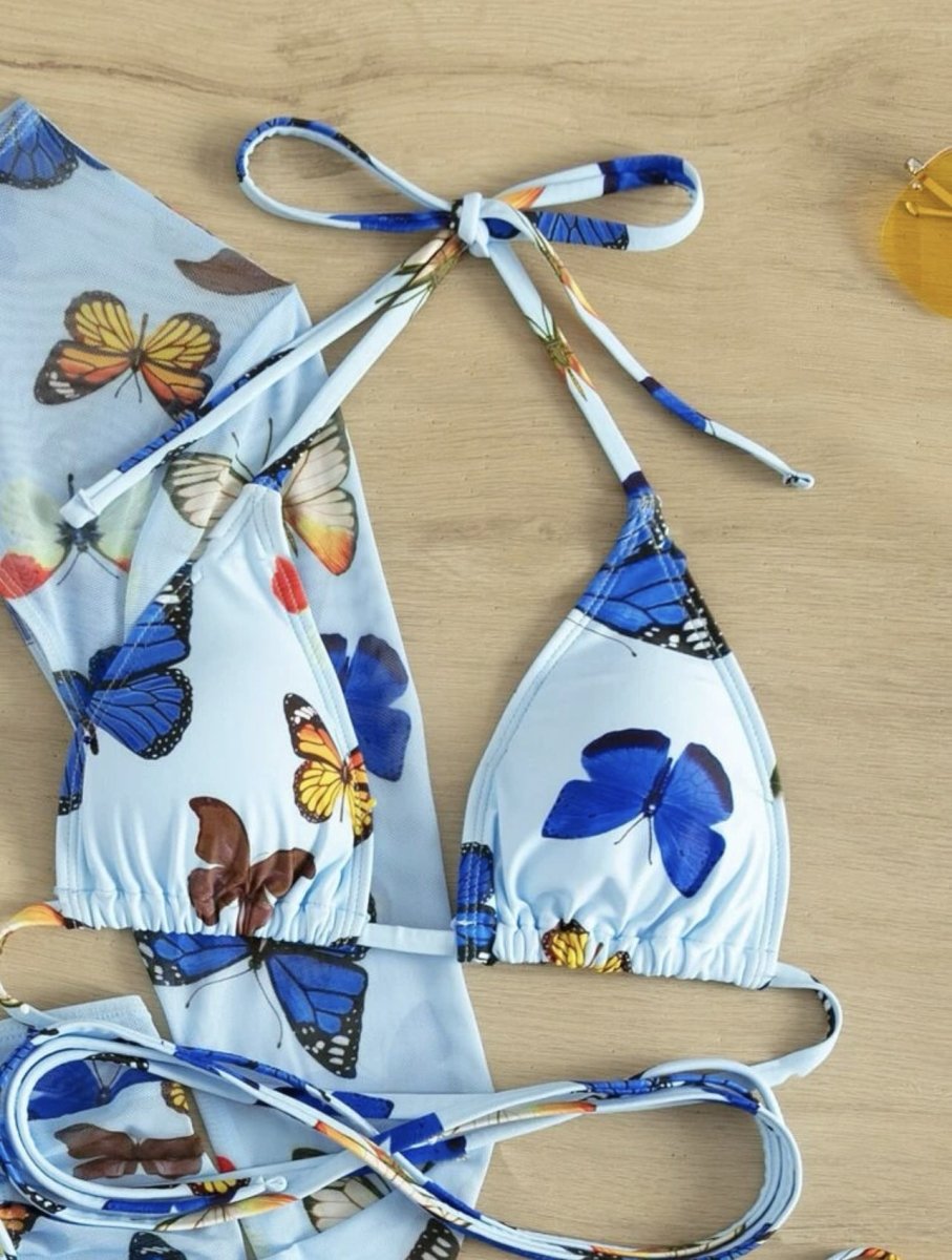 Butterfly Print Drawstring Sexy Bikini Set - cherrykittenButterfly Print Drawstring Sexy Bikini Set