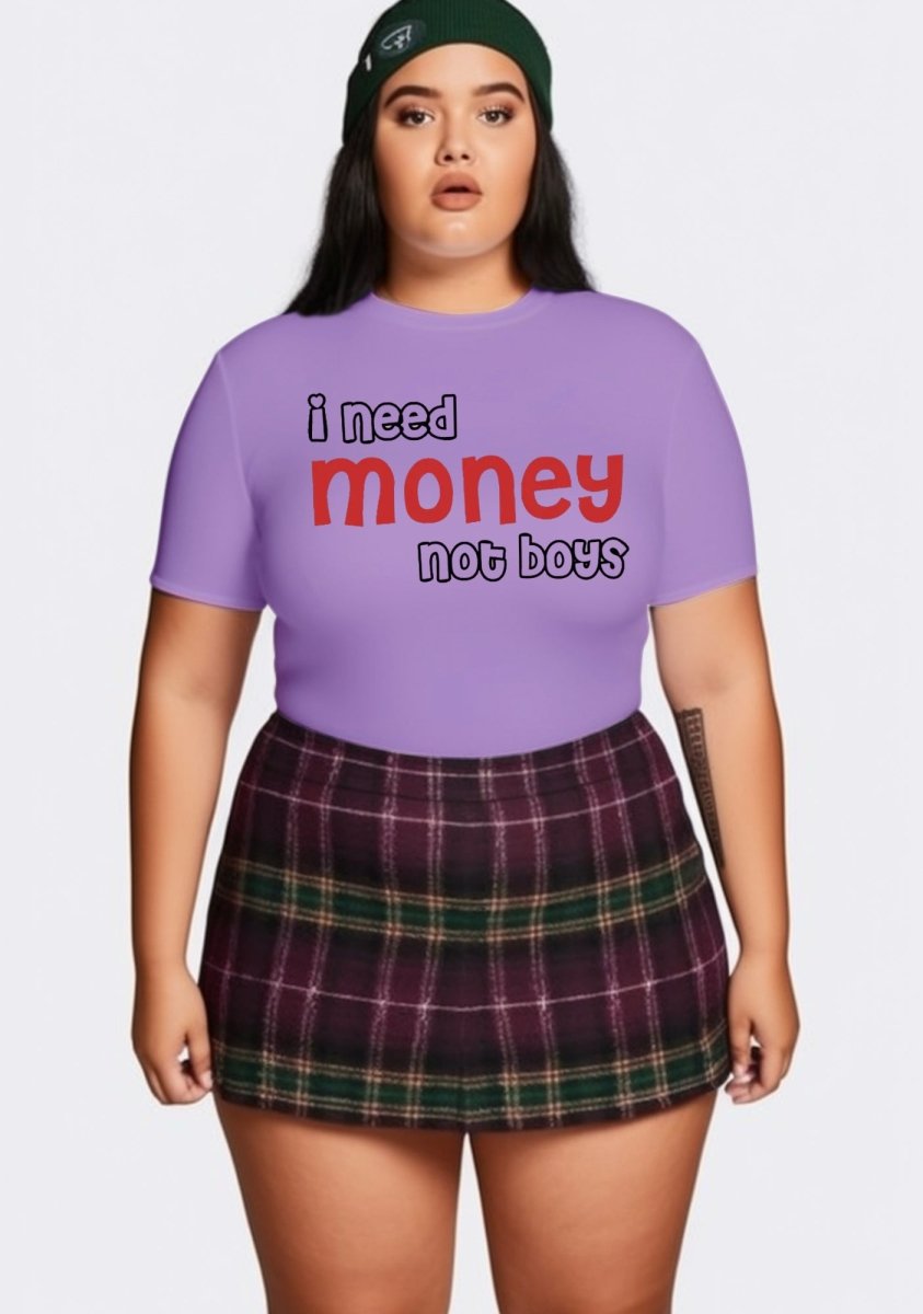 Curvy I Need Money Not Boys Baby Tee - cherrykittenCurvy I Need Money Not Boys Baby Tee