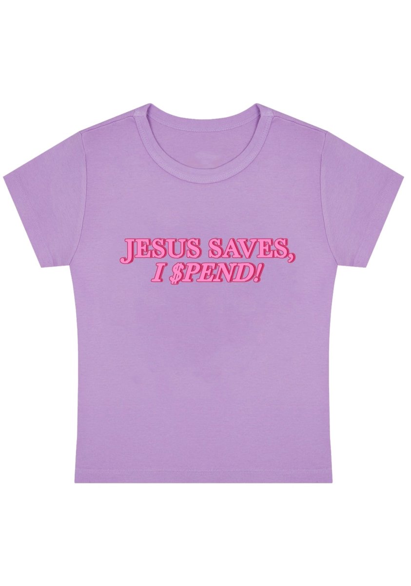 Curvy Jesus Saves I Spend Baby Tee - cherrykittenCurvy Jesus Saves I Spend Baby Tee