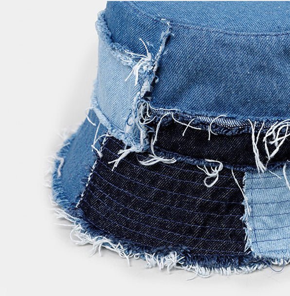 Denim Splicing Color Contrast Bucket Hat - cherrykittenDenim Splicing Color Contrast Bucket Hat