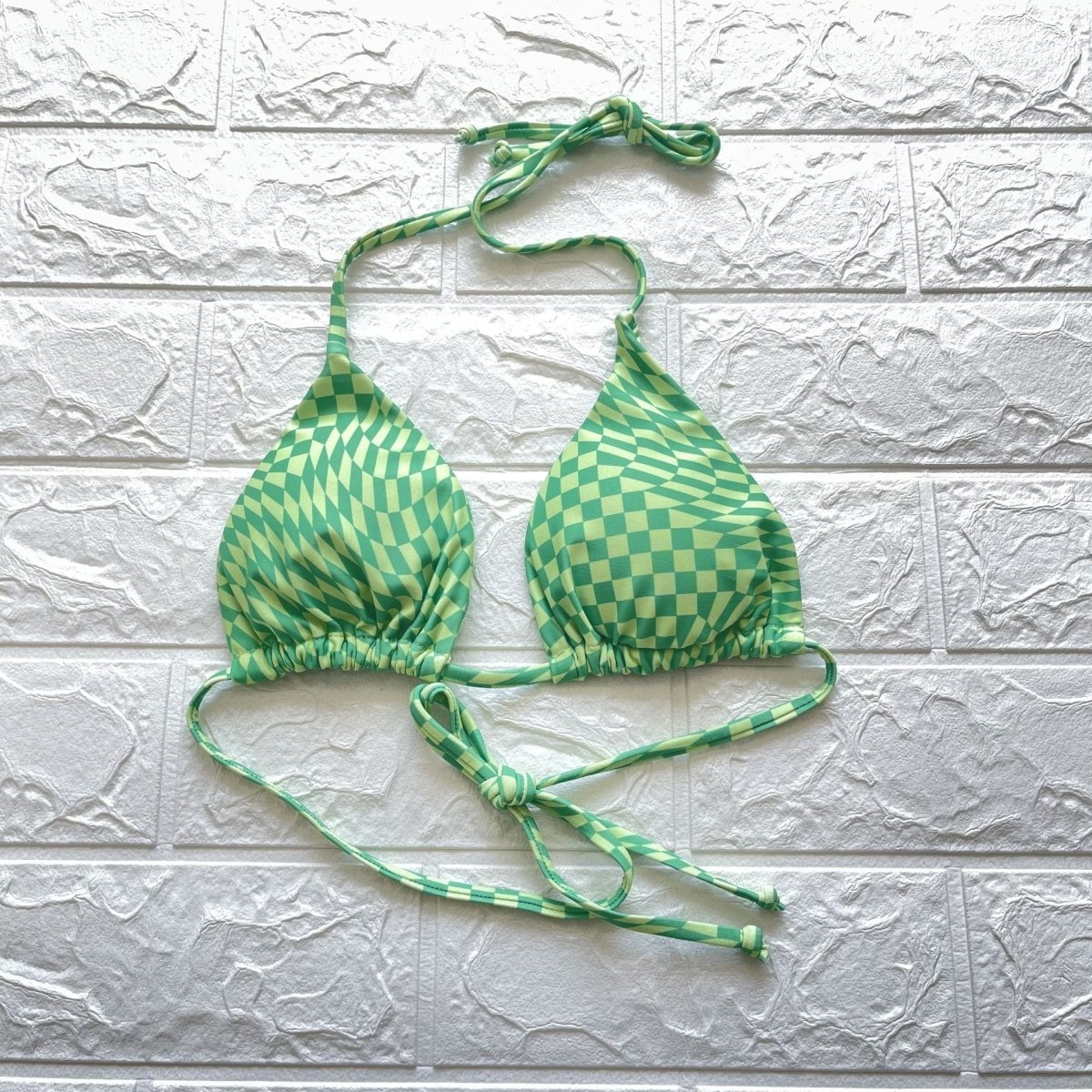 Drawstring Strap Sexy Veil Plaid Bikini Set - cherrykittenDrawstring Strap Sexy Veil Plaid Bikini Set