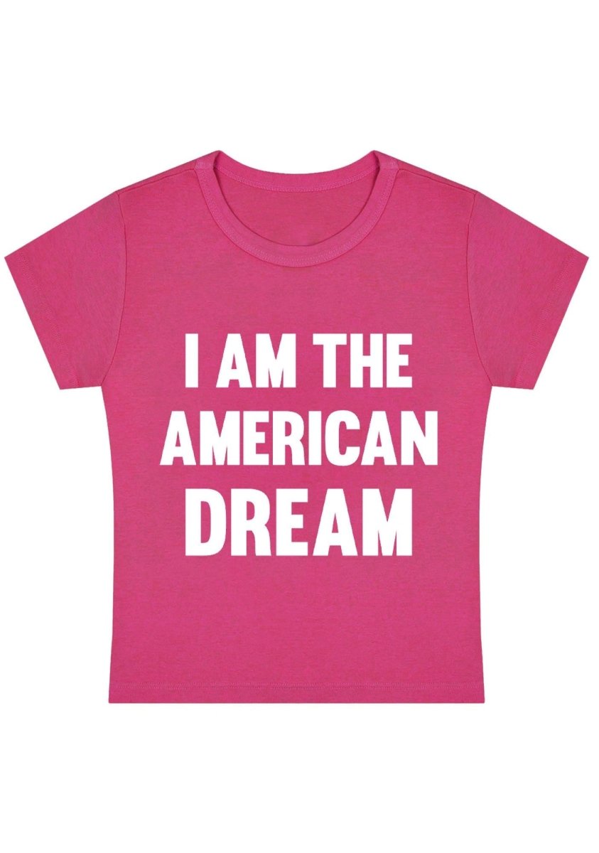 CHERRYKITTEN Y2K Baby Tee For Women - "I Am The American Dream" Funny Crop Top, Short Sleeve Crewneck