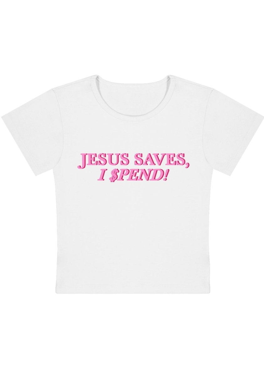 Jesus Saves I Spend Y2K Baby Tee - cherrykittenJesus Saves I Spend Y2K Baby Tee