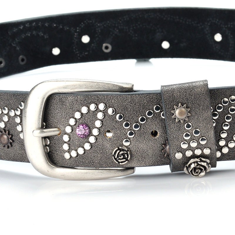 Metal Flower Leaf Diamond Cowgirl Belt - cherrykittenMetal Flower Leaf Diamond Cowgirl Belt