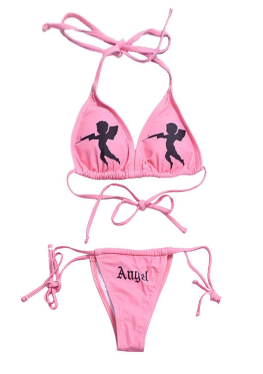 Pink Drawstring Bikini Set - cherrykittenPink Drawstring Bikini Set