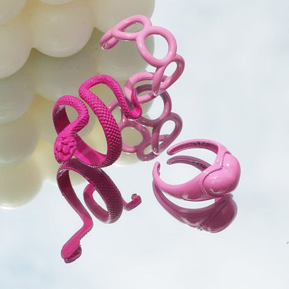 Pink Snake Rings Set - cherrykittenPink Snake Rings Set
