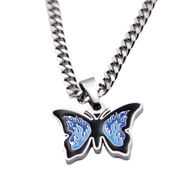 Punk Blue Butterfly Necklace - cherrykittenPunk Blue Butterfly Necklace