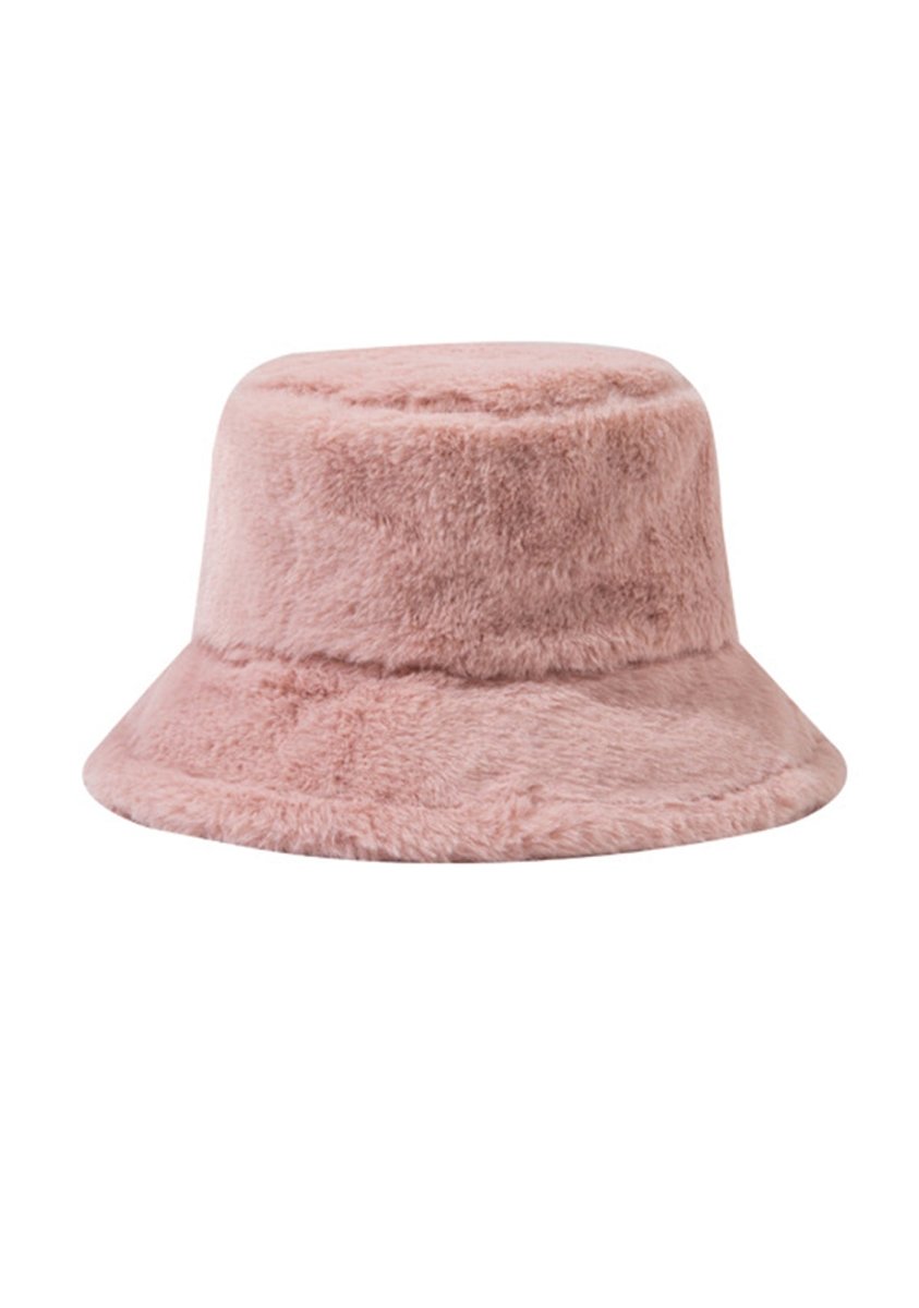 Solid Color Faux Wool Plush Bucket Hat - cherrykittenSolid Color Faux Wool Plush Bucket Hat
