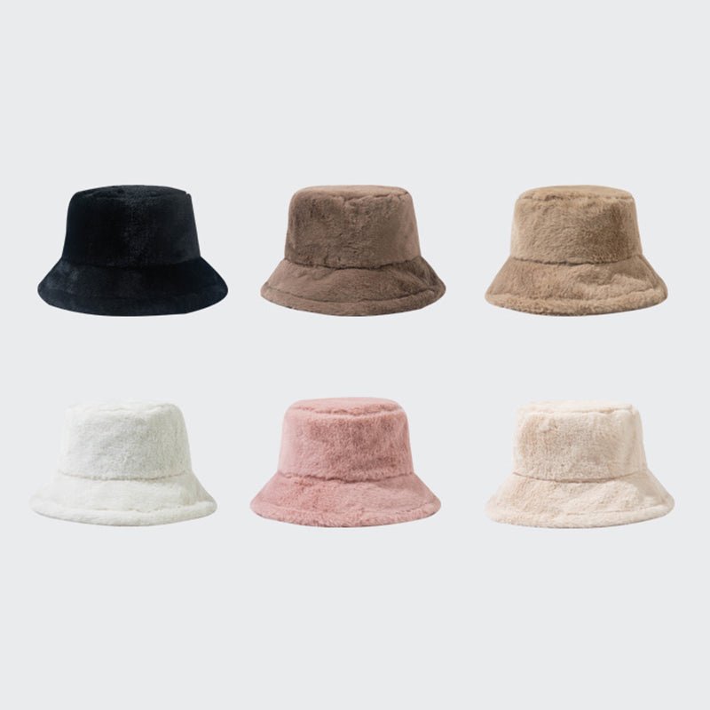 Solid Color Faux Wool Plush Bucket Hat - cherrykittenSolid Color Faux Wool Plush Bucket Hat