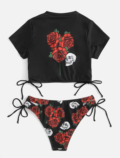 Solo Rose Print Drawstring Bikini - cherrykittenSolo Rose Print Drawstring Bikini
