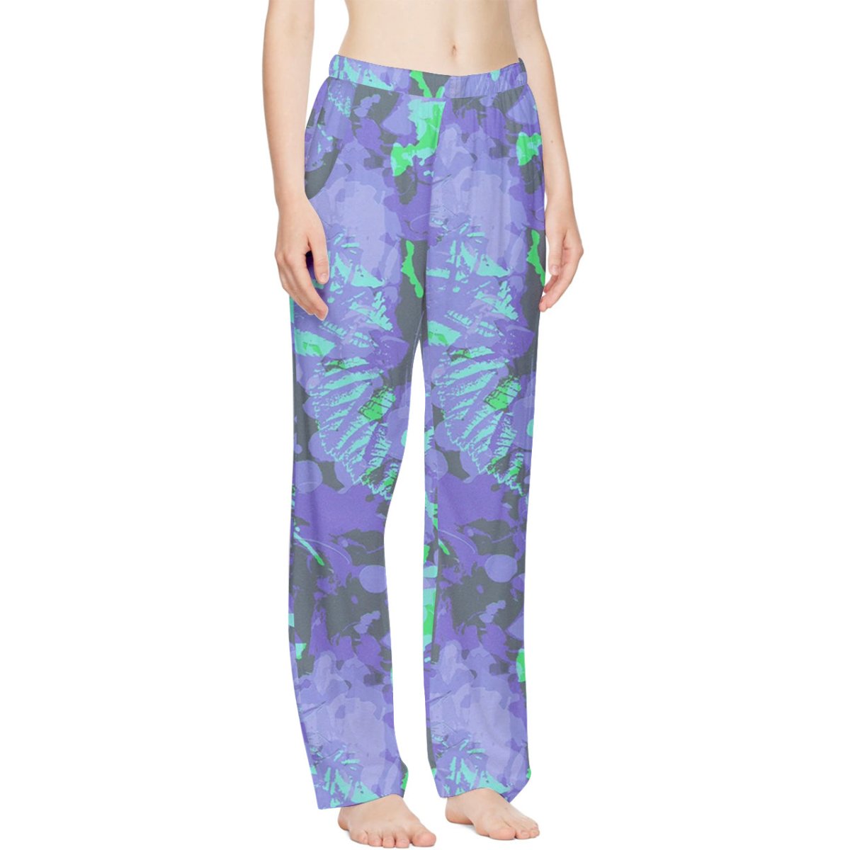 Splattered Purple Ink Print Casual Pants - cherrykittenSplattered Purple Ink Print Casual Pants