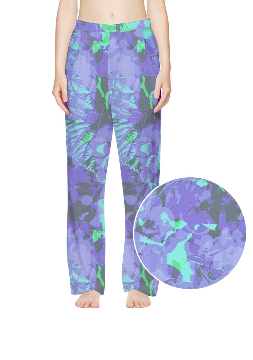 Splattered Purple Ink Print Casual Pants - cherrykittenSplattered Purple Ink Print Casual Pants