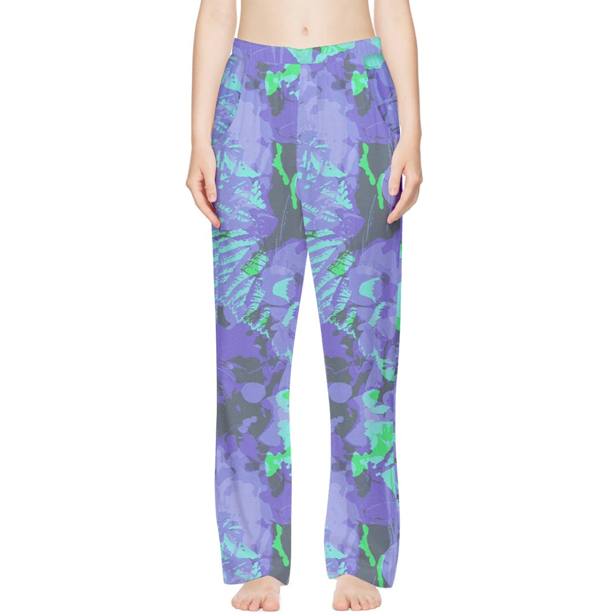 Splattered Purple Ink Print Casual Pants - cherrykittenSplattered Purple Ink Print Casual Pants