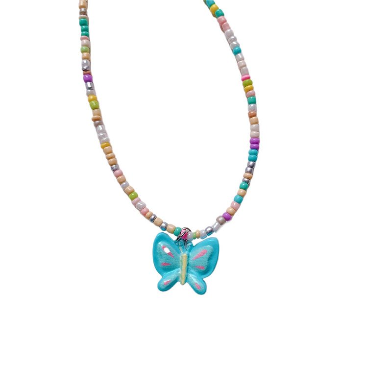 Three Colors Butterfly Beads Y2K Necklace - cherrykittenThree Colors Butterfly Beads Y2K Necklace